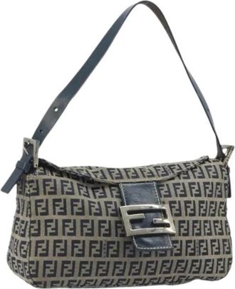 Fendi Pre-owned Vintage Zucchino Canvas Schoudertas - Dames - Vintage Schoudertas - Blauw - ONE Size - Leer - Vintage