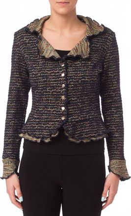 Joseph Ribkoff Ruffle Lapel Snap Jacket In Navy Multi