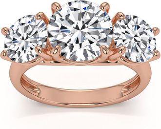 Pompeii3 5 1/2Ct Three Stone Lab Grown Diamond Engagement Ring White Yellow or Rose Gold