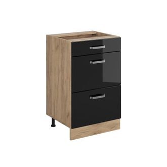 Vicco Mueble Bajo De Cocina R-line, Negro Brillo Intenso/roble Dorado, 50 Cm Sin Encimera, Vicco