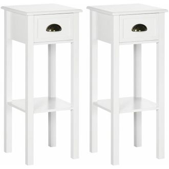 HOMCOM Conjunto De 2 Mesas Auxiliares Mesitas De Noche Con Caj&oacute;n Y Estante De Almacenamiento Estilo Moderno Para Sal&oacute;n Dormitorio 30x30x75 Cm