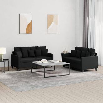 vidaXL Juego De Sof&aacute;s Con Cojines 2 Piezas Tela Negro Vidaxl