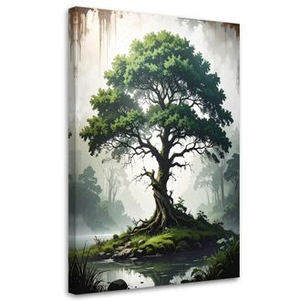 Feeby Cuadro En Lienzo, &Aacute;rbol Verde Naturaleza Lago Paisaje, 80x120
