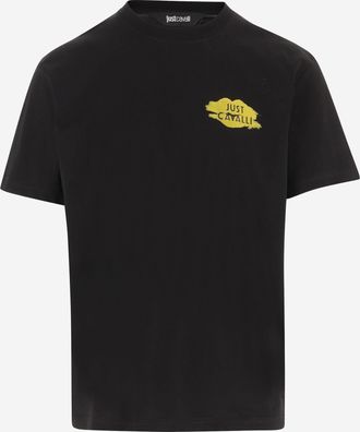 Just Cavalli Mens Printed Cotton T-Shirt Black T-Shirts And Polos
