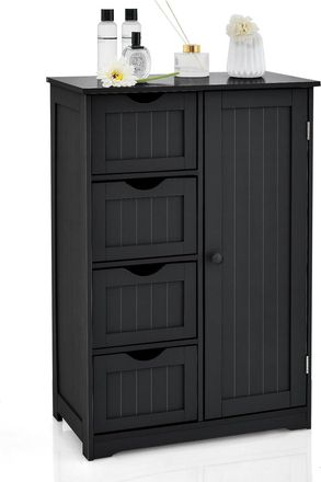 Costway Costway - Armario De Ba&ntilde;o Con 4 Cajones Y 1 Puerta, C&oacute;moda De Ba&ntilde;o, Mueble Ba&ntilde;o Auxiliar Con Cajones Y Estante Ajustable, Armario De Madera Para La Sa