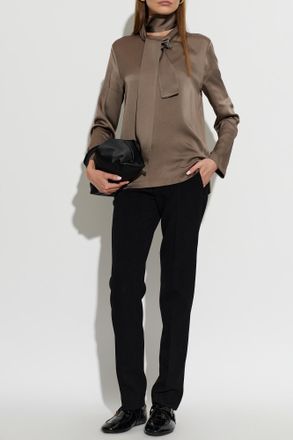 Fabiana Filippi Satin Top With Decorative Pin, Womens, Brown