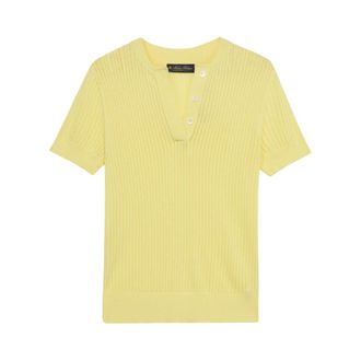 Brooks Brothers Pointelle Viscose Henley Knit Polo - Dames - V-hals truien - Geel - M - Truien & Vesten