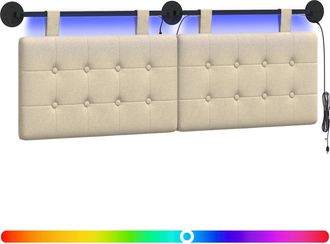 vidaXL Cabecero Colgante Con Luz Led Crema Tela Vidaxl