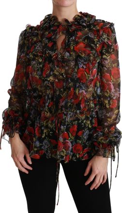 Dolce & Gabbana Black Floral Roses Blouse Silk Womens Top