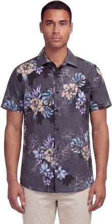 Lords of Harlech Exotic Floral Mens Linen Printed Shirt in Exotic Floral Black at Nordstrom, Size X-Large