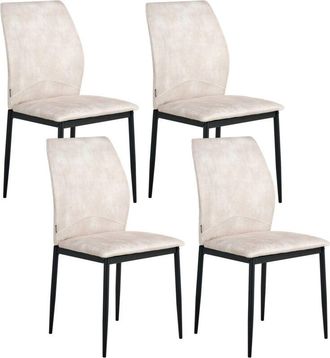 Beliani Conjunto De 4 Sillas De Comedor De Tela Con Asiento Acolchado Y Patas De Hierro Beige Claro Rochefort