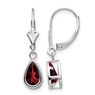 Diamond2Deal 14k White Gold 8x5mm Pear Garnet Drop Dangle Earrings