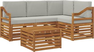 vidaXL Conjunto De Sof&aacute;s De Exterior 5 Uds. Gris Natural Y Claro Vidaxl