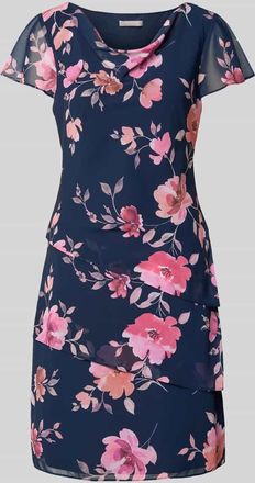 Christian Berg Cocktail Knielanges Cocktailkleid mit Wasserfall-Ausschnitt in Dunkelblau, Gr&ouml;&szlig;e 34