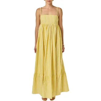 English Factory Stripe Sleeveless Maxi Dress in Yellow Stripe at Nordstrom, Size Large