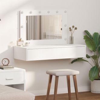 Berkfield Home Wall Hanging Dressing Table with LED Lights White
