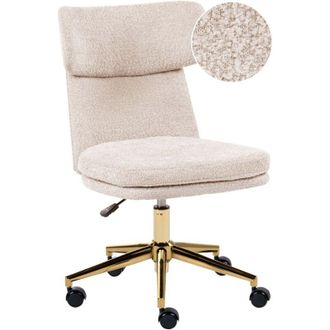 Beliani Office Chair Light Beige Boucle Fabric Upholstery Armeless Design Full Swivel Seat Height Adjustment GRANBY