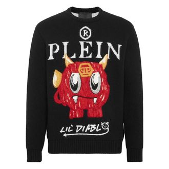 Philipp Plein Truien & Vesten, Heren, Zwart, 4Xl, Wol, Merino Wool Pullover Round Neck LS