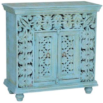Wanderlust Deco Recibidor De Madera Azul Acabado Artesanal 90x40x90cm