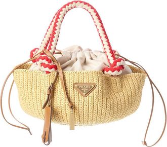 Prada Raffia & Leather Tote