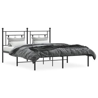 Berkfield Home Metal Bed Frame with Headboard Black 160x200 cm