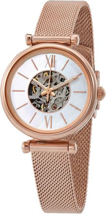 Fossil Carlie Mini Automatic Mother of Pearl Skeleton Dial Ladies Watch ME3188