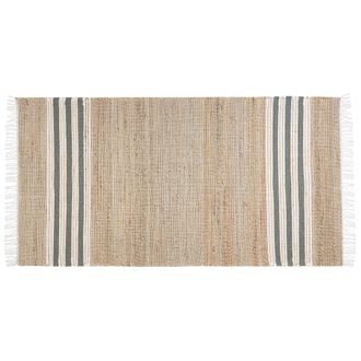 Beliani Alfombra De Yute Beige Claro Natural Gris Oscuro Blanco 80 X 150 Cm A Mano Mirza