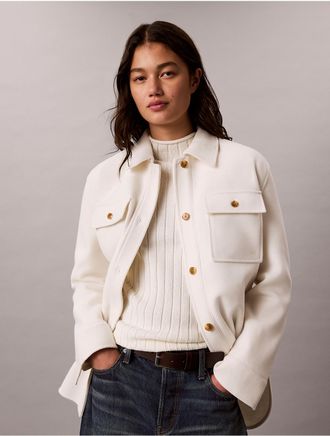 Calvin Klein Jeans Calvin Klein Womens Faux Wool Shirt Jacket - White - XL