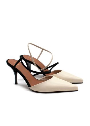 Neous Cream & Black Leather Tangra Pointed Heels Size 37