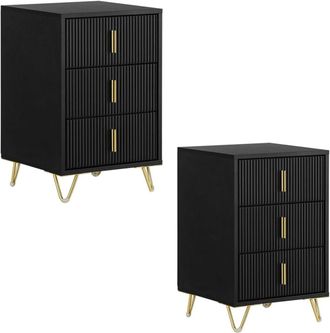 SoBuy 2 mesitas de noche con 3 cajones negro 40x63x40 cm