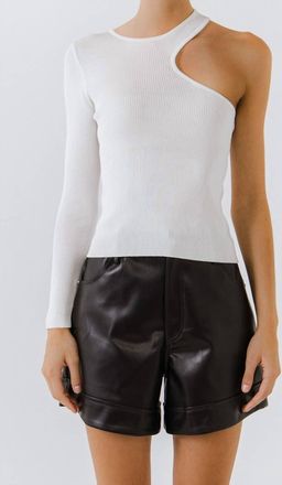 endless rose Rhea One Shoulder Ribbed Top In Ivory