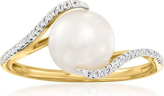Ross-Simons 8-8.5mm Cultured Pearl Ring With Diamonds in 14kt Yellow Gold