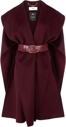 Elisabetta Franchi Cape van dubbele wollen stof - Dames - Jas met riem - Rood - M - Wol - Jassen
