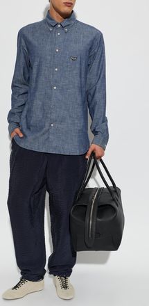 Emporio Armani Shirt With Embroidered Logo, Mens, Blue