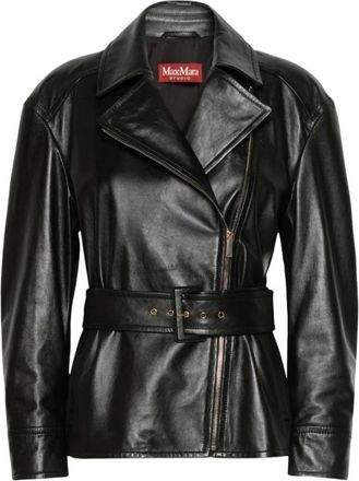 Max Mara Giusto Jacket - Dames - Leren en Su&egrave;de Jassen - Zwart - XS - Leer - Jassen