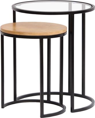 Miliboo Mesas Nido Auxiliares De Cristal Templado Y Madera De Mango Maciza Tahl