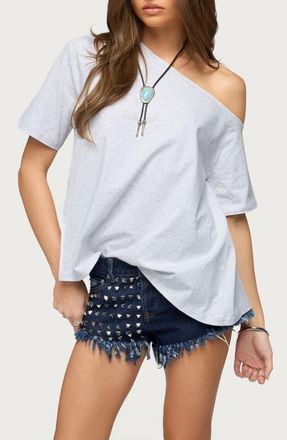 Edikted Miah Shredded Back One-Shoulder Top in Light-Gray-Melange at Nordstrom, Size X-Small