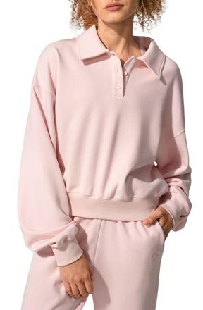 LilySilk SILKERRY Oversized Heirloom 89 Polo Collar Sweatshirt in Blush-Pink at Nordstrom, Size X-Large