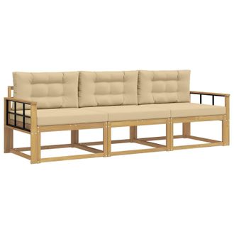 vidaXL Conjunto De Sof&aacute;s De Exterior Con Coj&iacute;n 3 Pcs Y Beige Poli&eacute;ster Vidaxl
