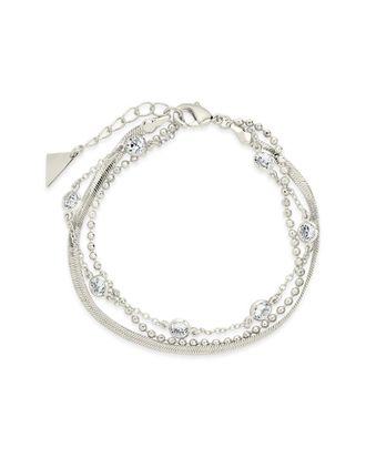 Sterling Forever Silver Cz Paisley Layered Chain Bracelet