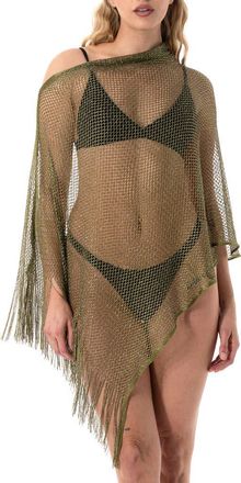 Nicole Miller Lurex Infused Poncho in Olive at Nordstrom Rack