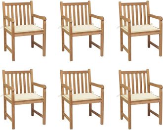 vidaXL Sillas De Jard&iacute;n 6 Uds Madera Maciza De Teca Cojines Crema Vidaxl