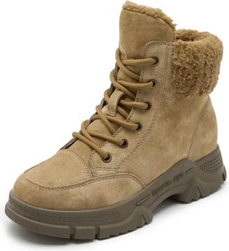 Generic QXDZSW Snow Boots Women Women Winter Shoes Non-Slip Flat Large Size Real Women Ankle Boots Brown