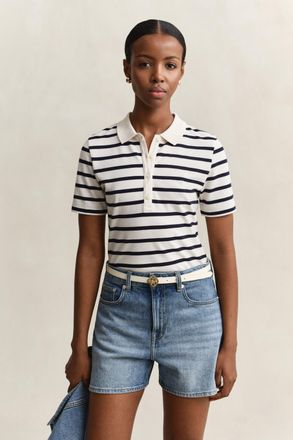 GANT Women Striped Piqu&eacute; Polo Shirt (XXL) EGGSHELL