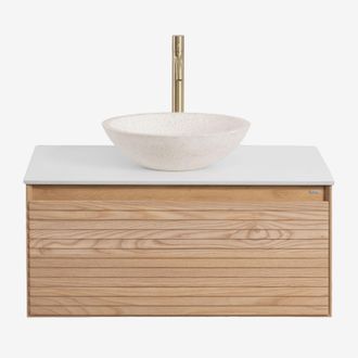 Sklum Conjunto De Mueble De Ba&ntilde;o Suspendido 80x50 Cm En Madera De Fresno Tedrik Sklum