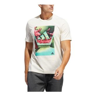 adidas Mens adidas Logo Pattern Printing Round Neck Casual Short Sleeve White T-Shirt HE2309