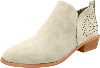 Generic Womens Ankle Boots Suede Leather Pointed Toe Chunky Stacked Low Heel Boots Side Zipper Vintage Flat Heel Casual Walking Short Booties V Cut Western Bo