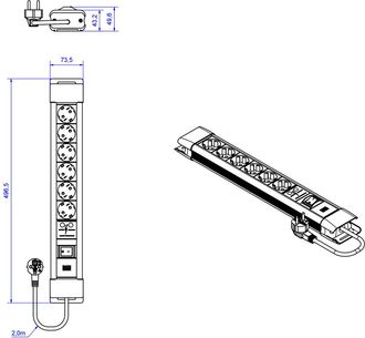 Bachmann Connectus 6xcee7/3 1xspd 1xinterruptor 2,0m Cee7/7 Negro, Bm005911