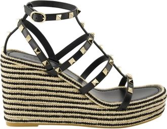 Valentino Garavani Rockstud Wedge Sandal - Dames - Sleehakken - Zwart - 40 EU - Leer - Schoenen