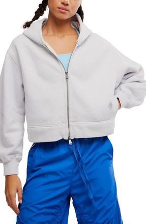 Free People FP Movement A Cut Above Cotton Zip Hoodie in White Heather at Nordstrom, Size X-Large